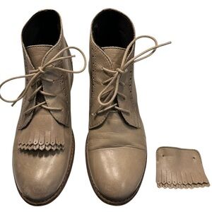 Leather Lace-Up Ankle Boots with Removable Fringe Detail Vintage Inspired